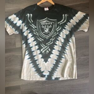 Vintage 90’s Oakland Raiders Tie-Dye V-Shade  double sideTee - Black & Cream LG
